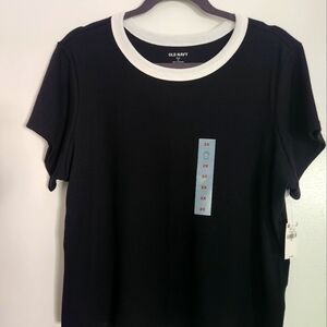 NWT Old Navy Black W/White Trim Short Sleeve Ribbed Top Size 2X